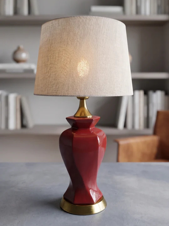 Crimson Twist Modern Ceramic Lamp (Pair)